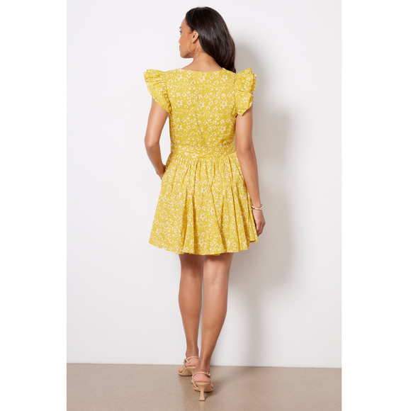 CLEOBELLA NWT Zia Organic CottonRuffle Tie Waist Mini Dress in Mustard // L - Picture 4 of 15